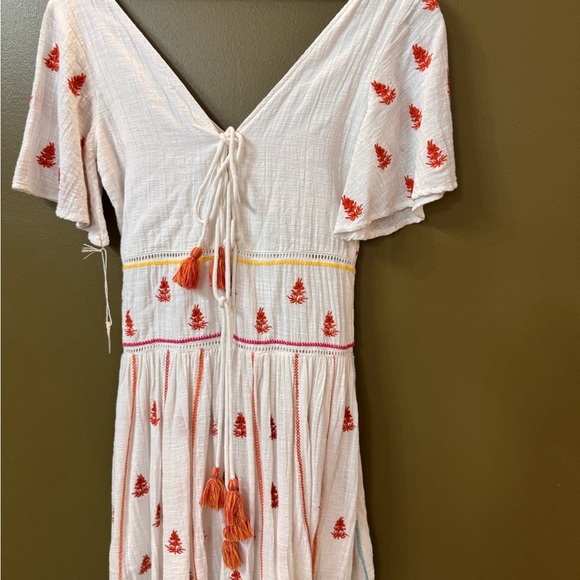 Anthropologie Raga Cream Midi Dress with Red Accents - Picture 5 of 6